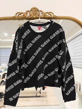 Guess Black Sweater with White Diagonal Logo Knit